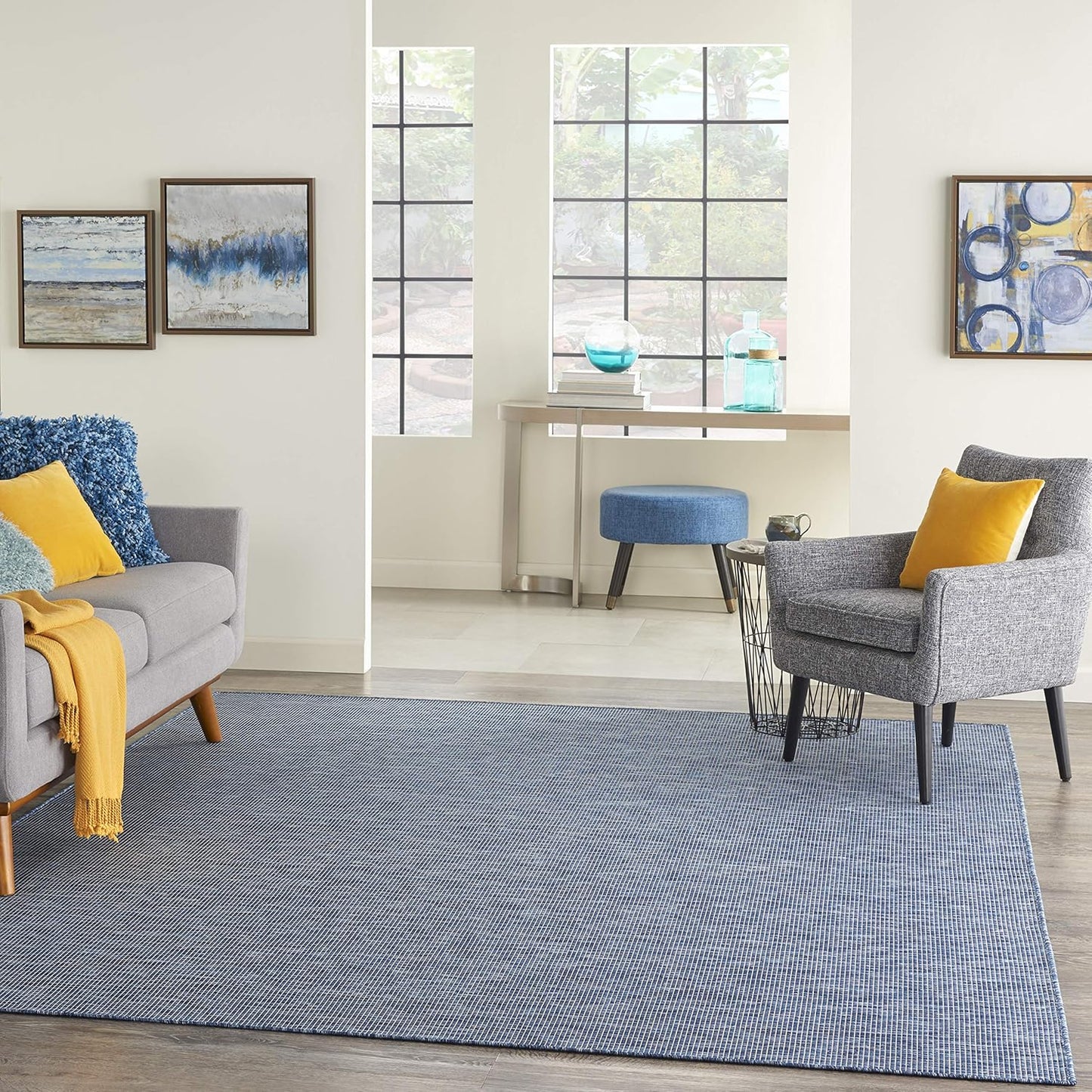 Nourison Home Positano Indoor/Outdoor Navy Blue 6' x Round Area Rug, Easy Cleaning, Non Shedding, Bed Room, Living Room, Dining Room, Backyard, Deck, Patio (6 Round)