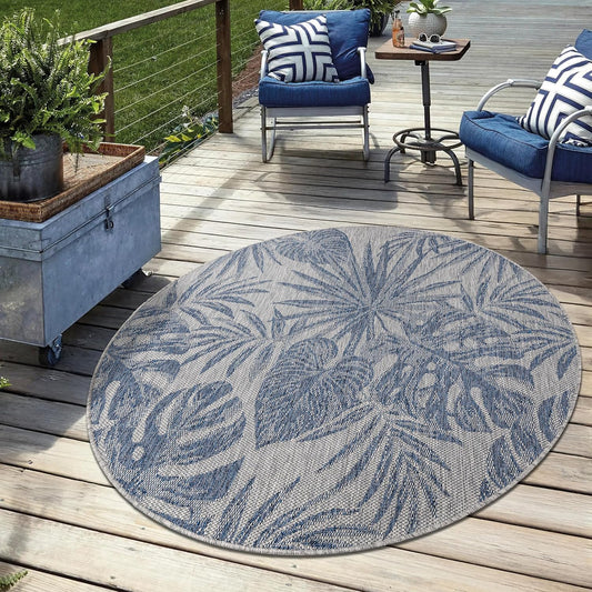Keen Home Design Terrace Outdoor Round Rug - 8ft Round Washable Indoor/Outdoor Rug for Patio, Kitchen, Balcony, Beach, Garden, Deck and Porch, Size: 7'7" Round