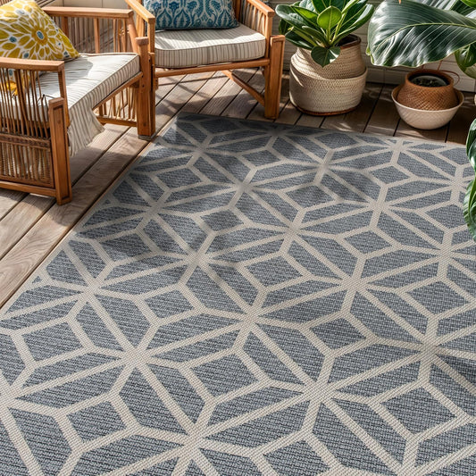 Rugshop Contemporary Geometric Indoor/Outdoor Area Rug 4' X 6' Blue