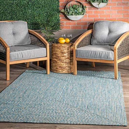nuLOOM 2' x 8' Solid Hand Braided Indoor/Outdoor Area Rug, Pet-Friendly, High Traffic, Weather Resistant, for Patio, Balcony, Bedroom, Living, Dining Room, Wynn Aqua