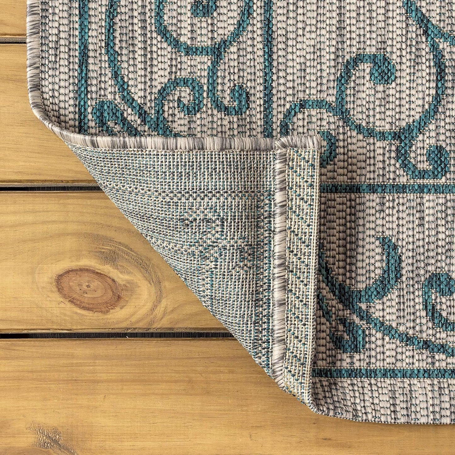 JONATHAN Y SMB106E-5SQ Charleston Vintage Filigree Textured Weave Gray/Teal 5' Square Indoor/Outdoor Area Rug, Pet Friendly, Non-Shedding, Stain Resistant, Easy-Cleaning for Backyard, Patio, Porch