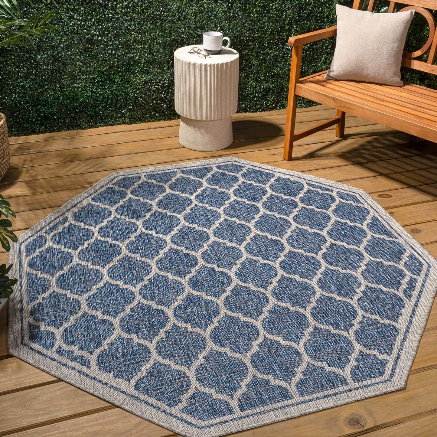 Eyely BMS109D-8TGN Trebol Moroccan Trellis Textured Weave Navy/Gray 8' Octagon Indoor/Outdoor Area Rug, Navy/Gray, 8' Octagon, Indoor/Outdoor, Area Rug