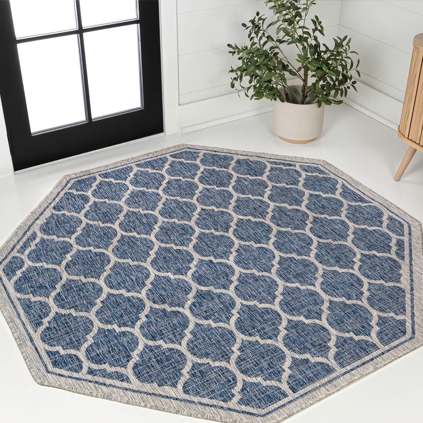 Eyely BMS109D-5TGN Trebol Moroccan Trellis Textured Weave Navy/Gray 5' Octagon Indoor/Outdoor Area Rug, Navy/Gray, 5' Octagon, Indoor/Outdoor, Area Rug