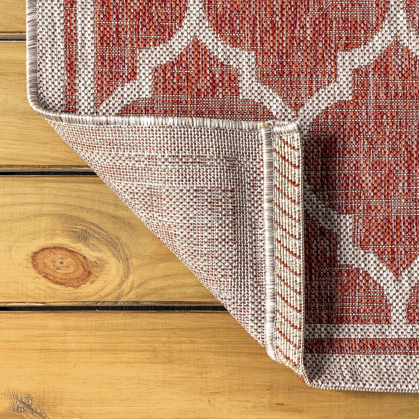 Eyely BMS109C-6R Santa Monica Trebol Moroccan Trellis Textured Weave, Pet Friendly, Non-Shedding, Stain Resistant, Easy-Cleaning, Red/Beige, 6' Round, Indoor/Outdoor, Area Rug