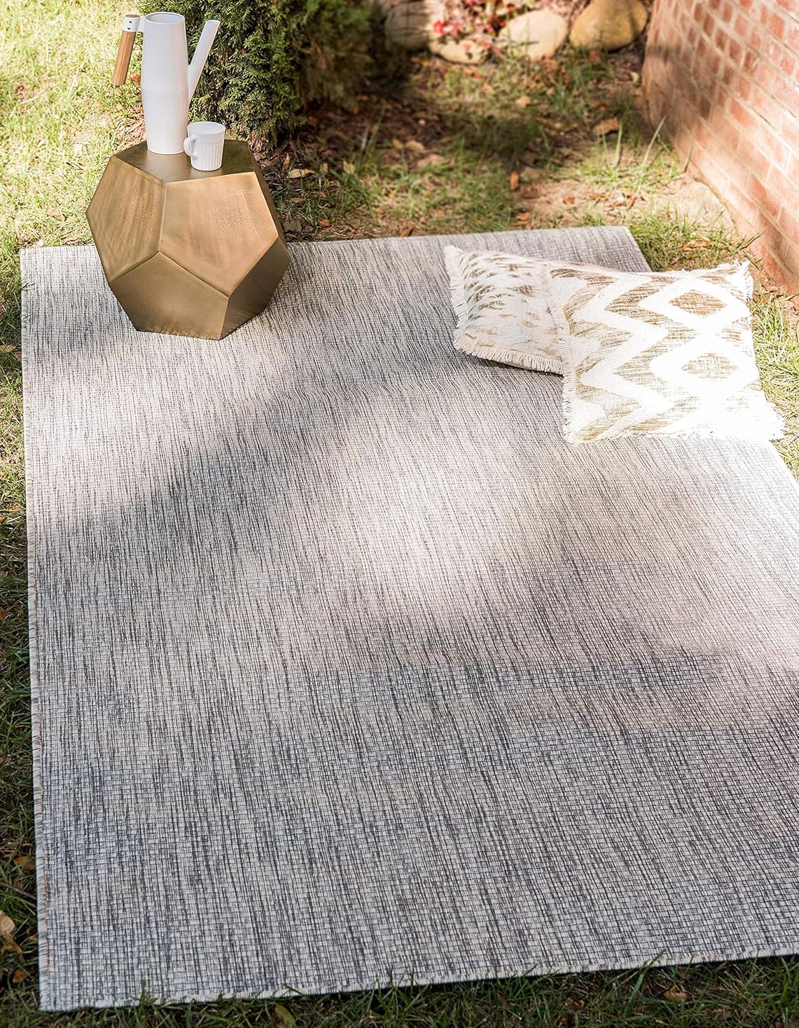 Unique Loom Collection Casual Transitional Solid Heathered Indoor/Outdoor Flatweave Area Rug (6' 1" x 9' Rectangle, Light Gray/Ivory)