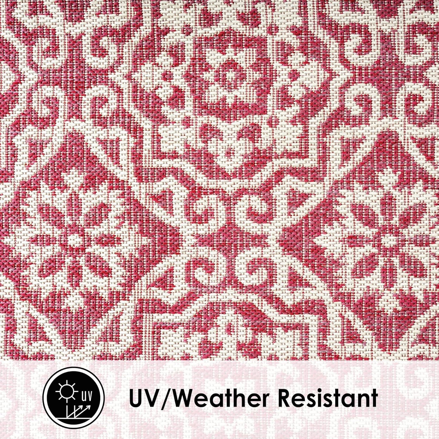 Nicole Miller New York Patio Country Julia Transitional Geometric Indoor/Outdoor Area Rug, Pink/Ivory, 6'6"x9'2"