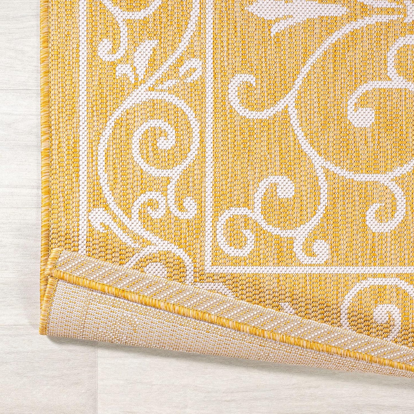 JONATHAN Y SMB106L-9 Charleston Vintage Filigree Textured Weave Indoor Outdoor Area Rug, Classic Traditional Easy-Cleaning,Bedroom,Kitchen,Backyard,Patio,Non Shedding, 9 X 12, Yellow/Cream