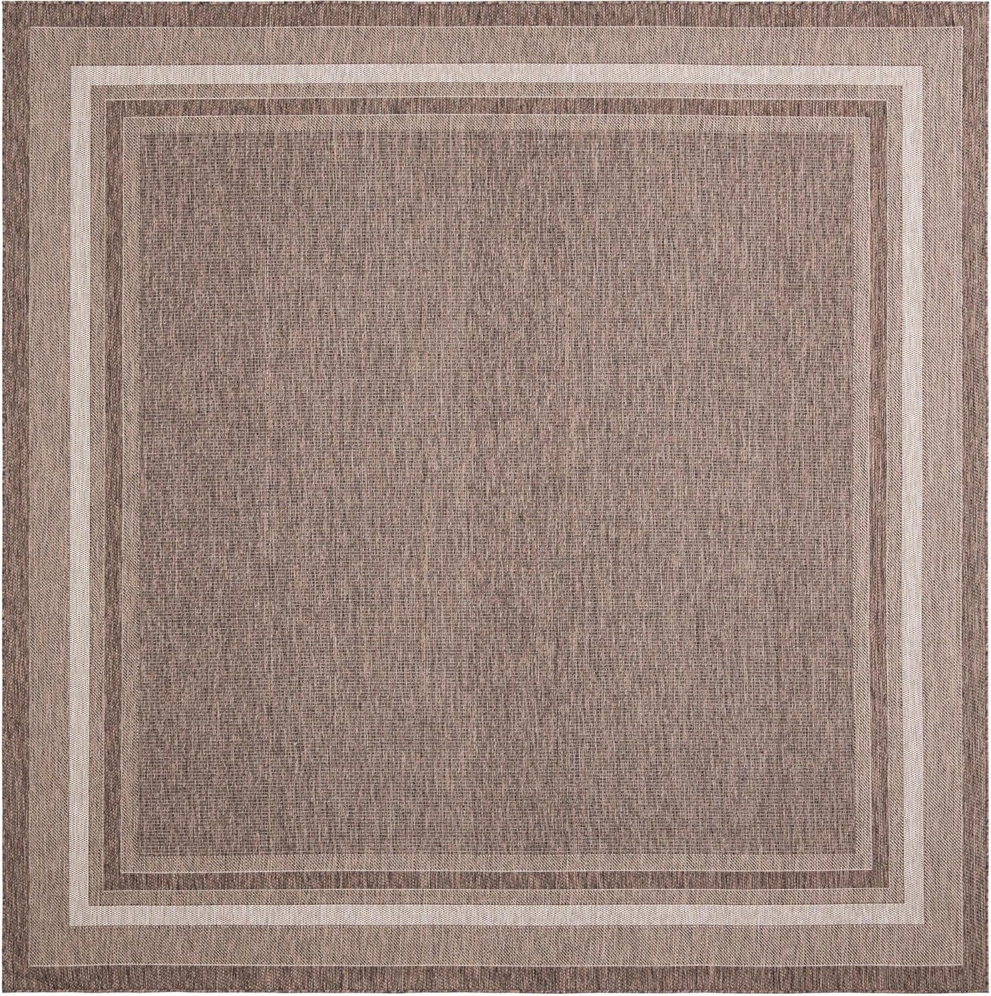 Unique Loom Outdoor Border Collection Area Rug - Soft Border (10' Square Brown/Ivory)