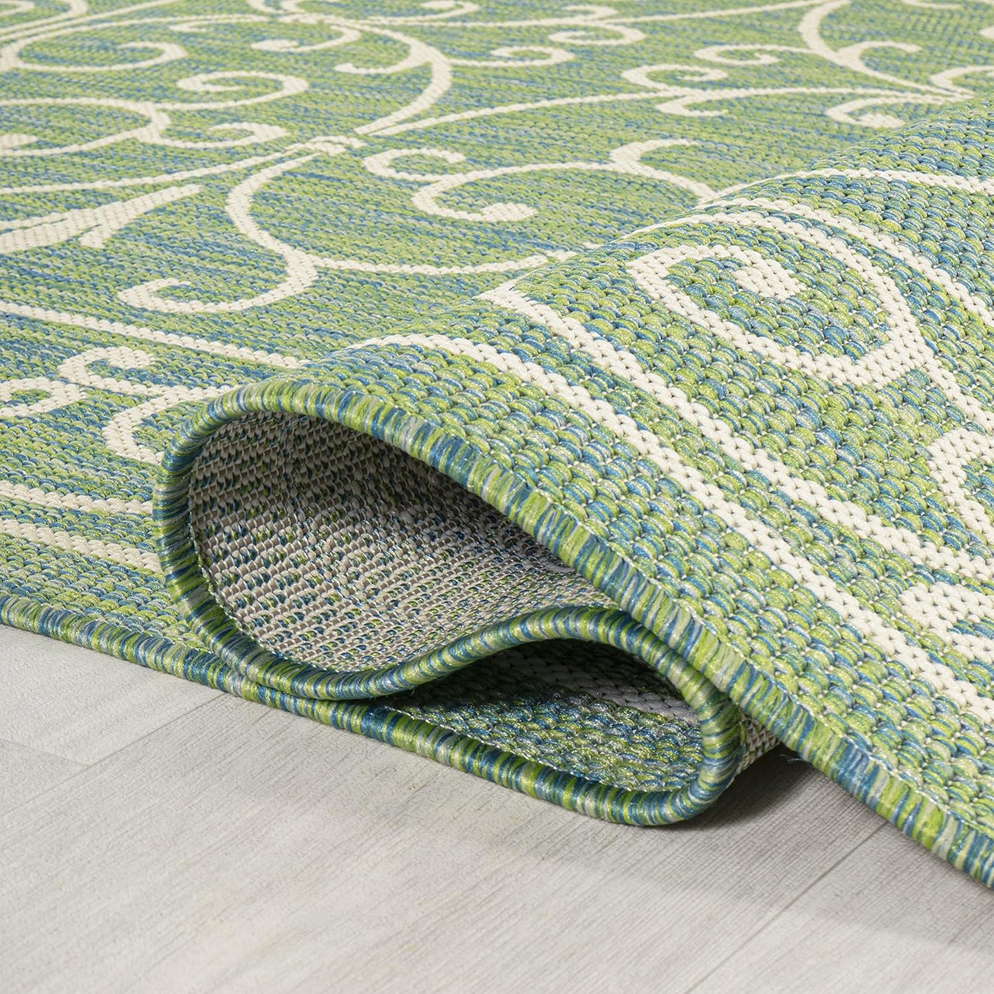 JONATHAN Y SMB106K-3 Charleston Vintage Filigree Textured Weave Indoor Outdoor Area Rug, Classic Traditional Easy-Cleaning,Bedroom,Kitchen,Backyard,Patio,Non Shedding, 3 X 5, Green/Ivory