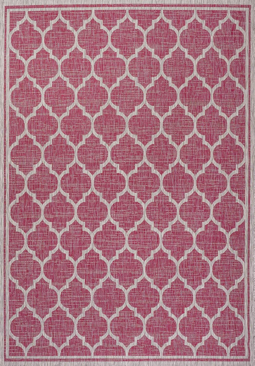 Eyely BMS109H-5 Santa Monica Trebol Moroccan Trellis Textured Weave Indoor/Outdoor Area Rug Coastal;Bohemian, Bedroom, Backyard, Patio, Easy-Cleaning, Non-Shedding, 5 X 8, Fuchsia/Light Gray