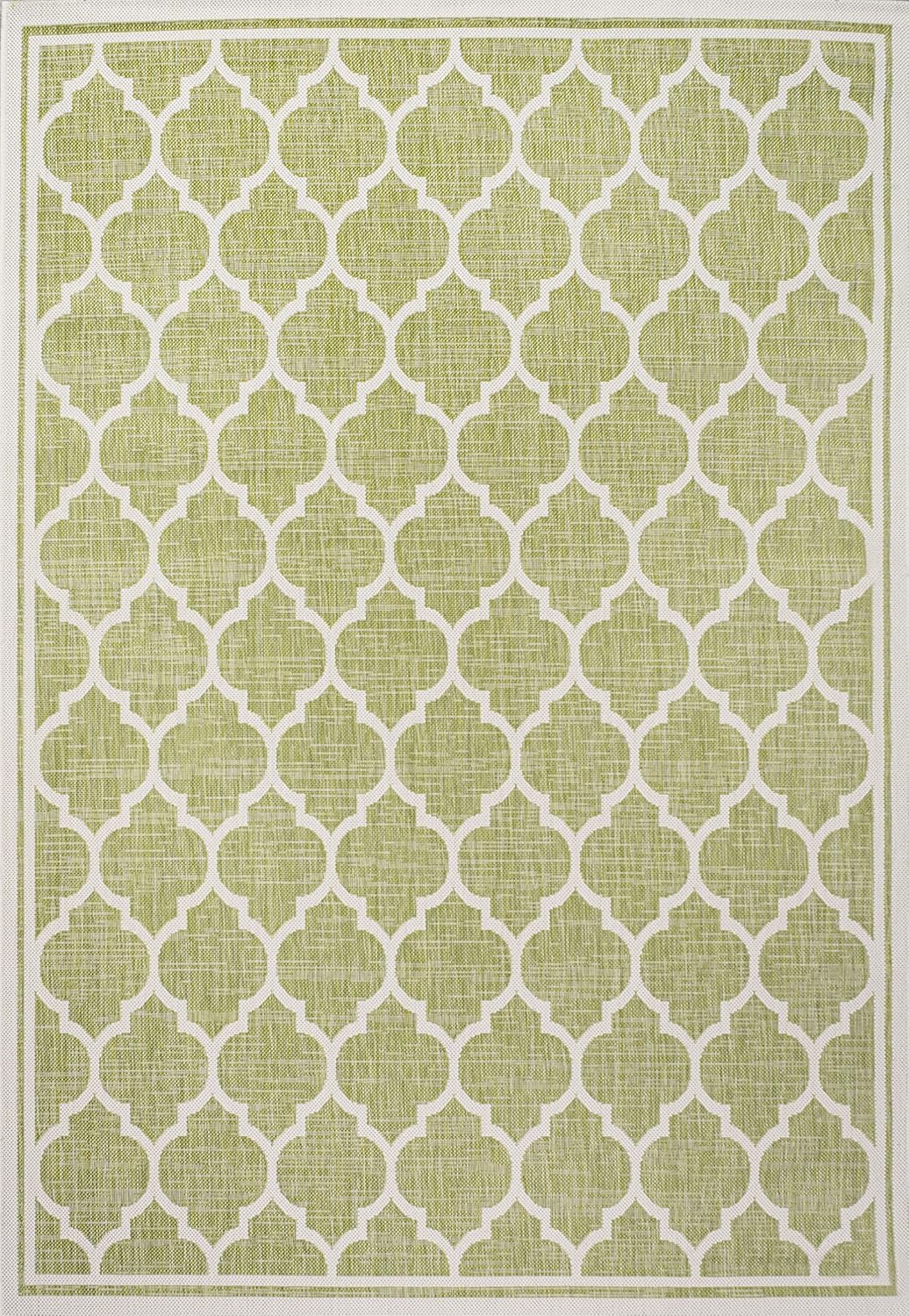 Eyely BMS109G-9 Santa Monica Trebol Moroccan Trellis Textured Weave Indoor/Outdoor Area Rug Coastal;Bohemian, Bedroom, Backyard, Patio, Easy-Cleaning, Non-Shedding, 9 X 12, Green/Cream