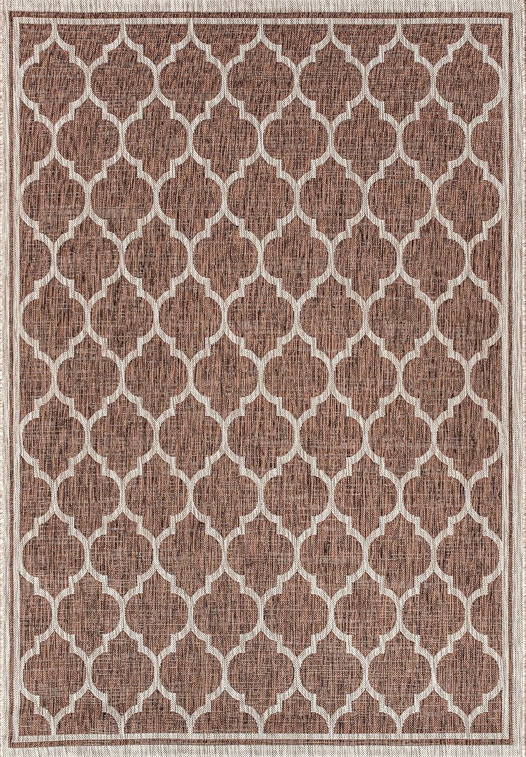 Eyely BMS109B-8 Santa Monica Trebol Moroccan Trellis Textured Weave Indoor/Outdoor Area Rug Coastal;Bohemian, Bedroom, Backyard, Patio, Easy-Cleaning, Non-Shedding, 8 X 10, Espresso/Taupe