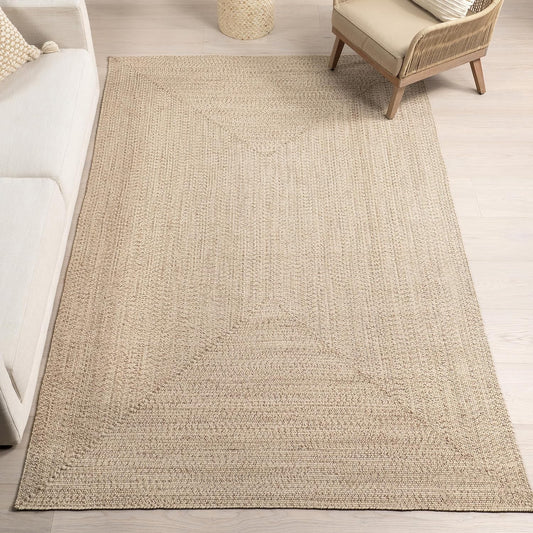 nuLOOM 4' x 6' Solid Hand Braided Indoor/Outdoor Area Rug, Pet-Friendly, High Traffic, Weather Resistant, for Patio, Balcony, Bedroom, Living Room, Dining Room, Wynn Tan