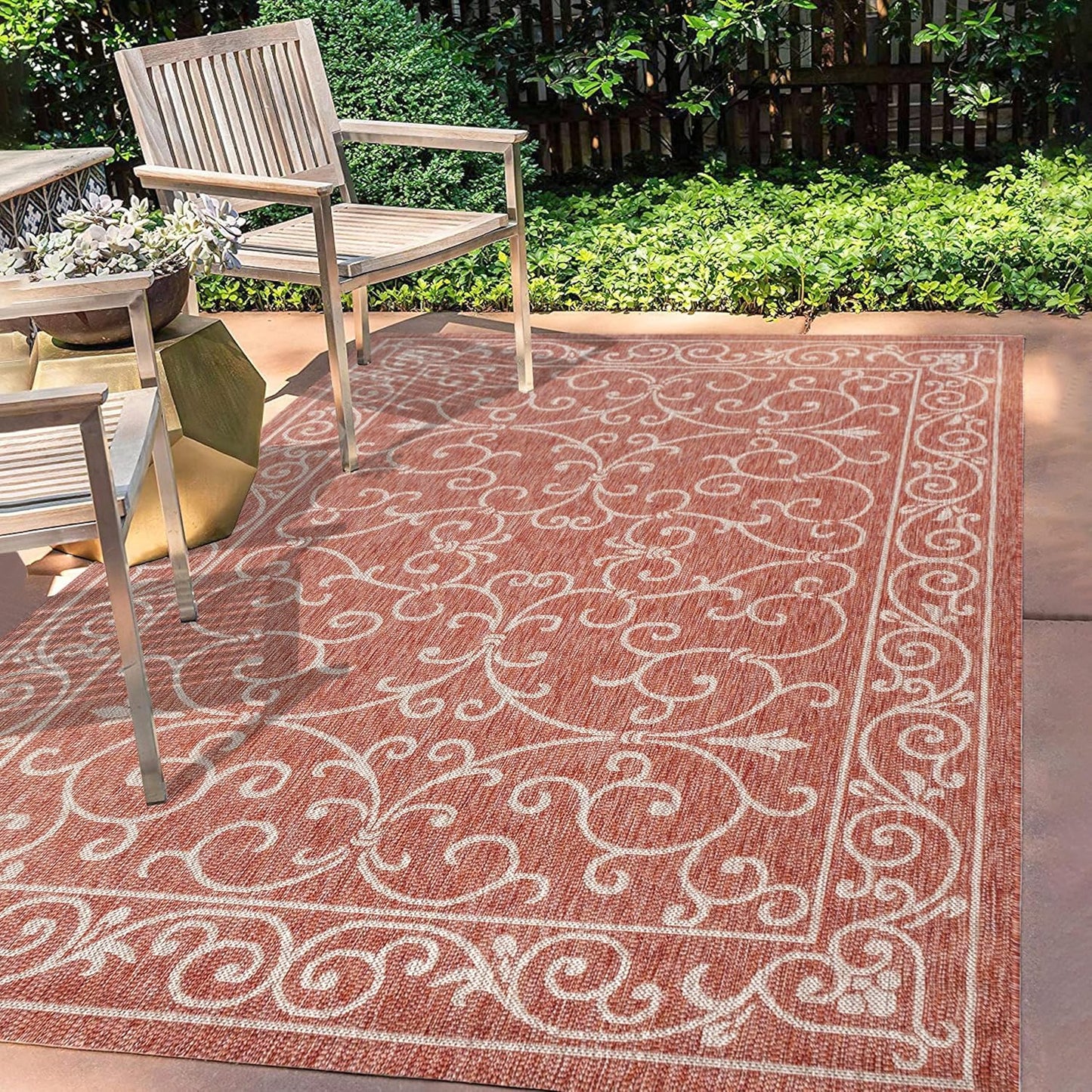 JONATHAN Y SMB106B-3 Charleston Vintage Filigree Textured Weave Indoor/Outdoor Red/Beige 3 ft. x 5 ft. Area Rug, Classic,Easy Cleaning,HighTraffic,LivingRoom,Backyard, Non Shedding