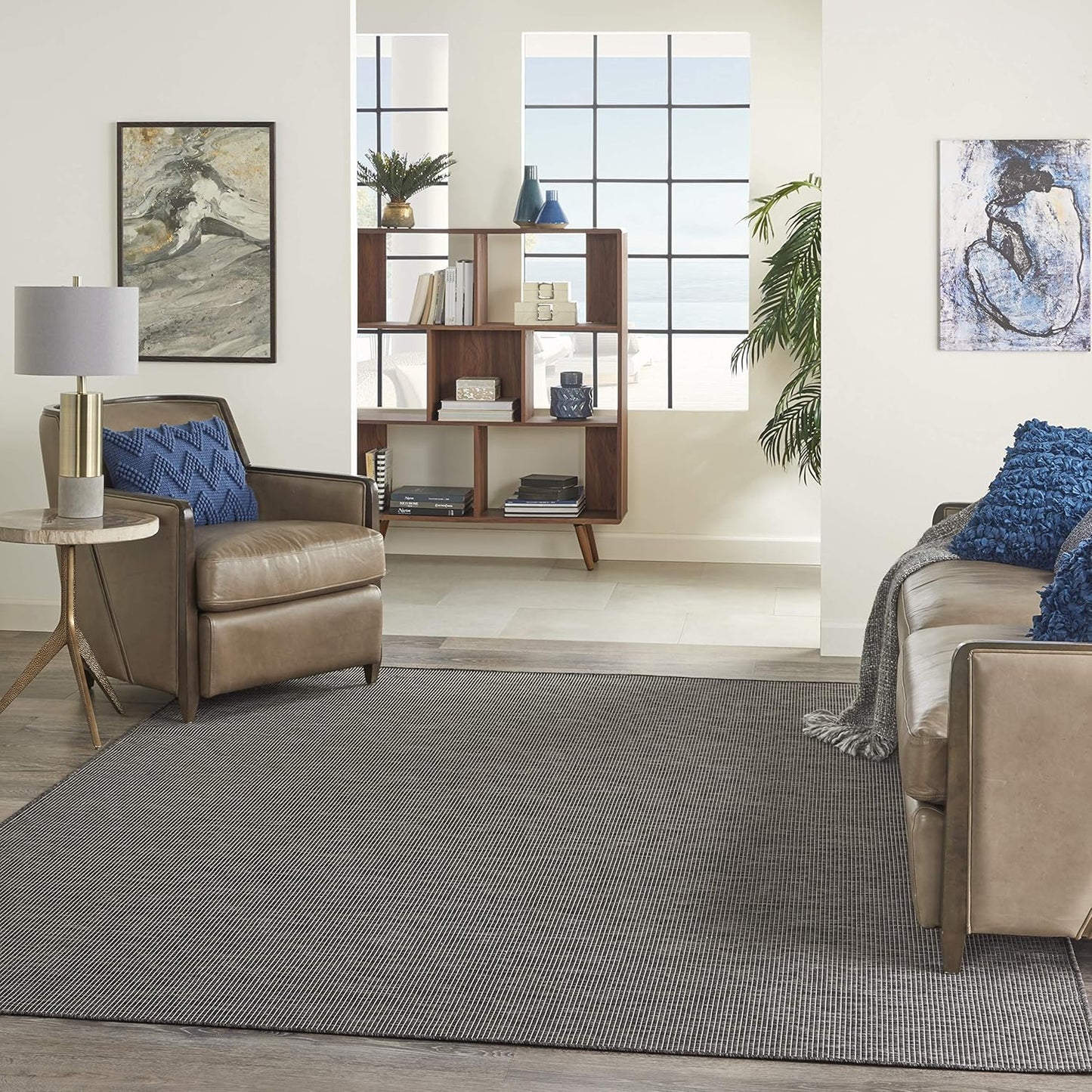 Nourison Home Positano Charcoal 8' x 10' Area Rug, Modern, Solid, Indoor/Outdoor, Easy Cleaning, Non Shedding, Bed Room, Living Room, Deck, Backyard