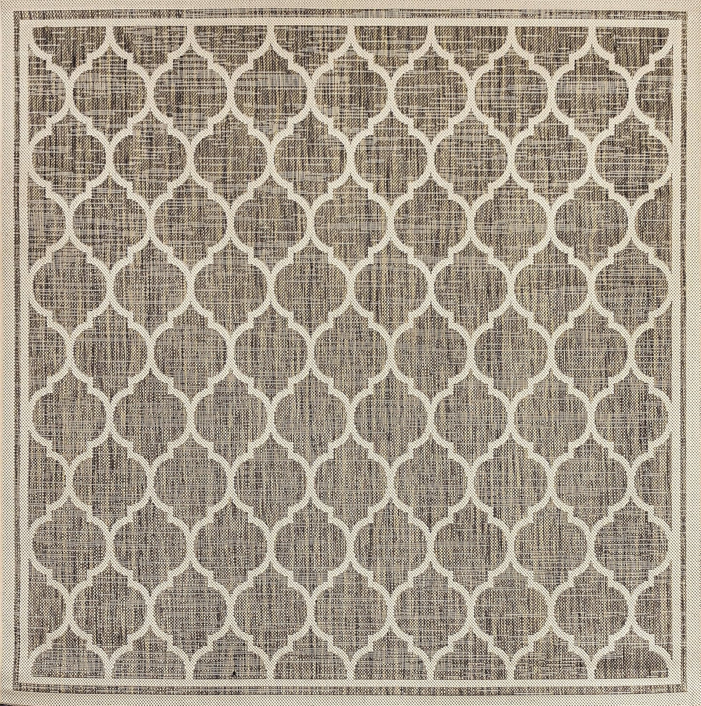 Eyely BMS109A-5SQ Santa Monica Trebol Moroccan Trellis Textured Weave Indoor/Outdoor Area Rug Coastal;Bohemian, Bedroom, Backyard, Patio, Easy-Cleaning, Non-Shedding, 5' Square, Brown/Beige